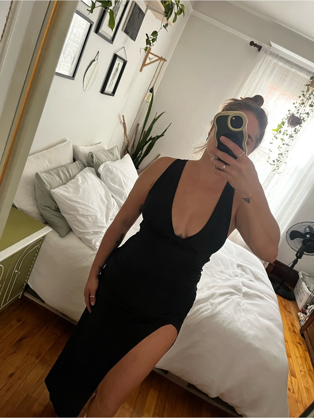 Black Deep V Halter Dress with Side Thigh Slit